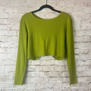 Anthropologie Saturday Sunday Small Long Sleeve Crop Top Open Back Green S Sm